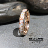 Gold Leaf Foil Ưhite Opal Rose Gold Tungsten Carbide Rings - Custom Order