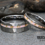 Gold Leaf Foil White Opal Silver Gray Hammer Tungsten Carbide Rings - Custom Order