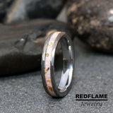 Gold Leaf Foil White Opal Silver Gray Hammer Tungsten Carbide Rings - Custom Order