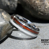 Koa Wood Mother of Pearl Silver Gray Tungsten Carbide Rings - Custom Order