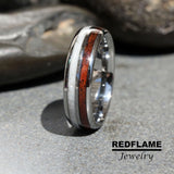 Koa Wood Mother of Pearl Silver Gray Tungsten Carbide Rings - Custom Order