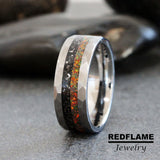 Meteorite tiger eye Silver Gray Hammer Tungsten Carbide Rings - Custom Order