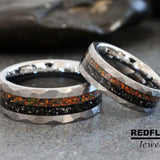 Meteorite tiger eye Silver Gray Hammer Tungsten Carbide Rings - Custom Order