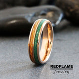 Green Malachite Woo Rose Gold Tungsten Carbide Rings - Custom Order