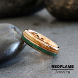 Green Malachite Woo Rose Gold Tungsten Carbide Rings - Custom Order