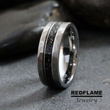 Meteorite Hammered Silver Tungsten Carbide Rings - Custom Order