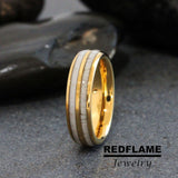 Deer Antler Ring Elk Moose Antler Yellow Gold Tungsten Carbide Rings - Custom Order