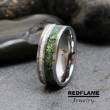 Moss Agate Diamond Dust Silver Gray Tungsten Carbide Rings - Custom Order