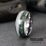 Moss Agate crushed moonstone Silver Gray Tungsten Carbide Rings - Custom Order