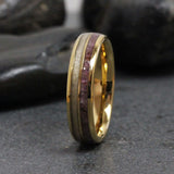 Red Garnet White Birch Wood Yellow Gold Tungsten Carbide Rings - Custom Order