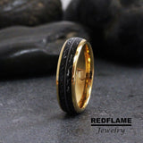 Guitar String Meteorite Yellow Gold Tungsten Carbide Rings - Custom Order
