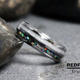 Rainbow Moonstone Galaxy guitar string Silve Gray Tungsten Carbide Ring- Custom Order