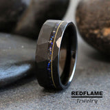 Nebula Bluestone Guitar String Meteorite Black Tungsten Carbide Ring- Custom Order