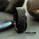 Nebula Bluestone Guitar String Meteorite Black Tungsten Carbide Ring- Custom Order