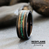 Peacock opal Meteorite Yellow Gold Black Tungsten Carbide Ring- Custom Order