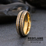Deer Antler Meteorite Yellow Gold Tungsten Carbide Ring- Custom Order