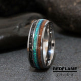 Meteorite Dinosaur Bone blue opal Silver Gray Tungsten Carbide Ring- Custom Order