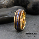 Whiskey Barrel Galaxy Nebula Meteorite Yellow Gold Tungsten Carbide Ring- Custom Order