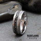 Moonstone Meteorite Guitar string Silver Gray Tungsten Carbide Ring- Custom Order
