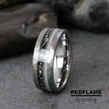 Moonstone Meteorite Guitar string Silver Gray Tungsten Carbide Ring- Custom Order