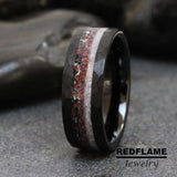 Meteorite Moonstone Red Garnet Dinosaur bone Black Tungsten Carbide Rings - Custom Order