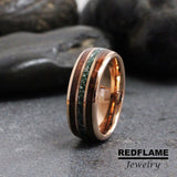 Moss Agate Koa wood Rose Glod Tungsten Carbide Rings - Custom Order