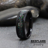 Peacock Opal Meteorite Guitar string Black Tungsten Carbide Rings - Custom Order