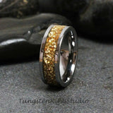 8mm Citrine Yellow Glass Silver Gray Tungsten Carbide Ring