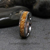 8mm Citrine Yellow Glass Silver Gray Tungsten Carbide Ring