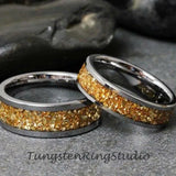 8mm Citrine Yellow Glass Silver Gray Tungsten Carbide Ring