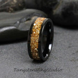8mm Citrine Yellow Glass Black Tungsten Carbide Ring