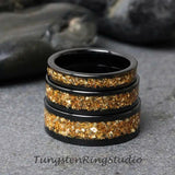 8mm Citrine Yellow Glass Black Tungsten Carbide Ring