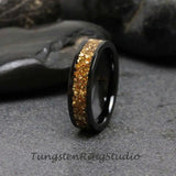 8mm Citrine Yellow Glass Black Tungsten Carbide Ring