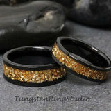 8mm Citrine Yellow Glass Black Tungsten Carbide Ring