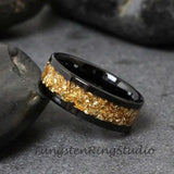 8mm Citrine Yellow Glass Black Tungsten Carbide Ring
