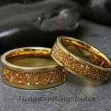8mm Citrine Yellow Glass Black Tungsten Carbide Ring