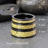 18K Gold Leaf Black Tungsten Carbide Ring 8mm 6mm 4mm