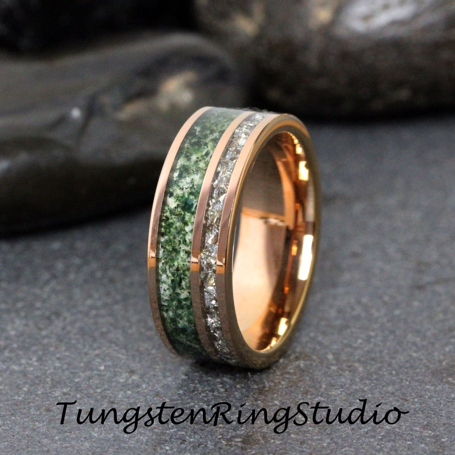 Moss Agate & Stone Ring