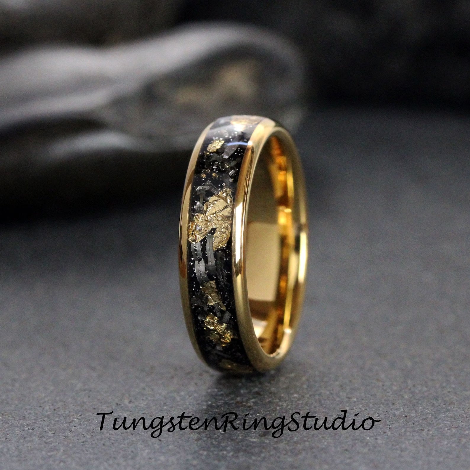 Real Meteorite - Gold Leaf Ring