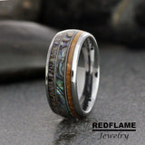 Whiskey Barrel Abalone Deer Antler Tungsten Ring- Custom Order