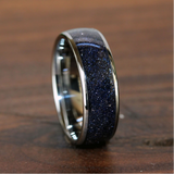 Blue Sandstone Nebula Tungsten Ring Set