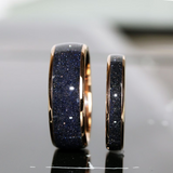 Match His and Hers Crushed Blue Sandstone Nebula Black Wedding Ring Rose Gold Silver Tungsten Wedding Ring Wedding Set Rose Gold Ring Set