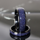 Nebula Blue Sandstone Black Tungsten Ring 4mm 6mm 8mm