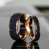 Nebula Blue Sandstone Rose Gold Tungsten Ring 4mm 6mm 8mm