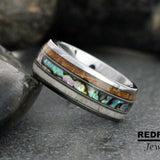 Whiskey Barrel Abalone Deer Antler Tungsten Ring- Custom Order