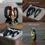 Match His and Hers Crushed Blue Sandstone Nebula Black Wedding Ring Rose Gold Silver Tungsten Wedding Ring Wedding Set Rose Gold Ring Set