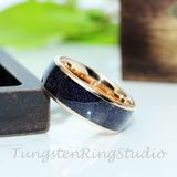 Match His and Hers Crushed Blue Sandstone Nebula Black Wedding Ring Rose Gold Silver Tungsten Wedding Ring Wedding Set Rose Gold Ring Set