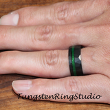 Green Fishing Line Hammered Tungsten Ring 8mm