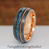 Turquoise and Guitar String GunMetal Ring Set