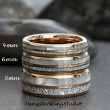 Meteorite Mother of Pearl Rose Gold Tungsten Ring Set